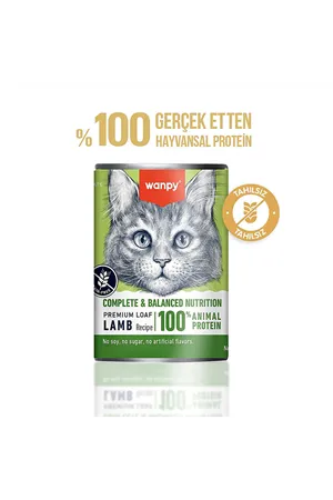 Wanpy Tahılsız Kedi %100 Gerçek Et 375 gr Kuzulu Konserve